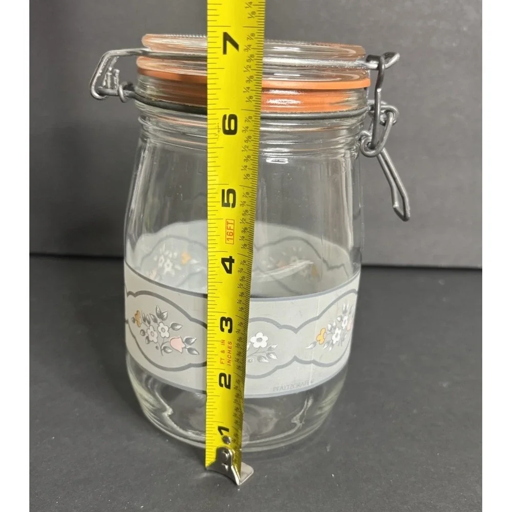Pfaltzgraff Remembrance Glass Canister 1L Floral Arc Floral Hinged Lid *READ